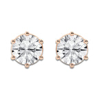 10 ctw Round Colorless Lab Grown Diamond Six Prong Stud Earrings 14K Rose Gold, E, VS1 | IGI Certified