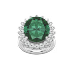 Periwinkle 15 3/4 ctw Oval Cut Emerald and Round Lab Grown Diamond Engagement Ring 14K White Gold | 14 ct Center