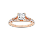 1.08 ctw Asscher Lab-Grown Diamond Split Shank Side Stone Engagement Ring in 14K Rose Gold for Women | Colorless E, VS1 Clarity, IGI Certified 0.75 ct Center Diamond