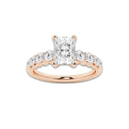 1.29 Ct Radiant Lab-Grown Diamond Half Eternity Engagement Ring in 14K Rose Gold for Female, Colorless (E), VS1 Clarity | IGI Certified, 0.75 Ct Center Diamond