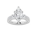 4.00 ctw Marquise Lab-Grown Diamond Three Stone Double Row Engagement Ring in Platinum for Women | E Color, VS1 Clarity, IGI Certified 3.00 ct Center Diamond