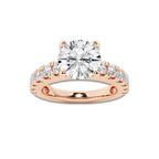 2.50 ctw Round Lab-Grown Diamond Split-Prong Set Side Stone Engagement Ring in 14K Rose Gold for Women | Colorless E, VS1 Clarity, IGI Certified 1.50 ct Center Diamond