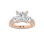 3.00 ctw Princess Lab-Grown Diamond Three Stone Double Row Engagement Ring in 14K Rose Gold for Women | D Color, VVS1 Clarity, IGI Certified 2.00 ct Center Diamond