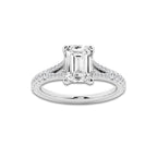 3.33 ctw Emerald Lab-Grown Diamond Split Shank Side Stone Engagement Ring in Platinum for Women | Colorless E, VS1 Clarity, IGI Certified 3.00 ct Center Diamond