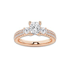 1.46 ctw Elongated Cushion Lab-Grown Diamond Three Stone Double Row Engagement Ring in 14K Rose Gold for Women | E Color, VS1 Clarity, IGI Certified 0.75 ct Center Diamond