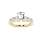 1.29 Ct Emerald Lab-Grown Diamond Half Eternity Engagement Ring in 14K Yellow Gold for Female, Colorless (E), VS1 Clarity | IGI Certified, 0.75 Ct Center Diamond