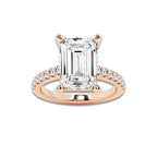 6.43 ctw Emerald Lab-Grown Diamond Hidden Halo Side Stone Engagement Ring in 18K Rose Gold for Women | Colorless D, VVS1 Clarity, IGI Certified 6.00 ct Center Diamond