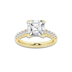 3.93 ctw Asscher Lab-Grown Diamond Pave Engagement Ring in 14K Yellow Gold for Women | E Color, VS1 Clarity, IGI Certified 3.50 ct Center Diamond
