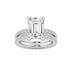 6.22 ctw Emerald Lab-Grown Diamond Double Row Diamond Engagement Ring in 14K White Gold for Women | Colorless E, VS1 Clarity, IGI Certified 5.00 ct Center Diamond