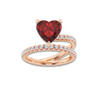 Zinnia 9.5 mm Heart Shaped Created Ruby and 1/2 ctw Round Lab Grown Diamond Solitaire Engagement Ring with Side Accents 14K Rose Gold