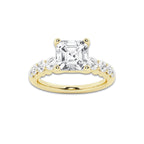 2.54 Ct Asscher Lab-Grown Diamond Half Eternity Engagement Ring in 14K Yellow Gold for Female, Colorless (D), VVS1 Clarity | IGI Certified, 2.00 Ct Center Diamond