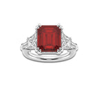 Cajon 11.00 x 9.00mm Lab Created Ruby and 1 2/5 ctw Trapezoid & Baguette Lab Grown Diamond Ring 14K White Gold