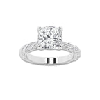 8.42 ctw Cushion Lab-Grown Diamond Twisted Band Engagement Ring in Platinum for Women | Colorless D, VVS1 Clarity, IGI Certified 8.00 ct Center Diamond