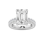 7.00 ctw Emerald Lab-Grown Diamond Split-Prong Set Side Stone Engagement Ring in 14K White Gold for Women | Colorless E, VS1 Clarity, IGI Certified 6.00 ct Center Diamond