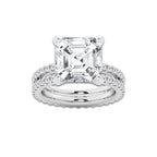 9.22 ctw Asscher Lab-Grown Diamond Double Row Diamond Engagement Ring in 14K White Gold for Women | Colorless D, VVS1 Clarity, IGI Certified 8.00 ct Center Diamond