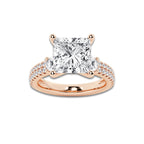 5.96 ctw Princess Lab-Grown Diamond Three Stone Double Row Engagement Ring in 14K Rose Gold for Women | D Color, VVS1 Clarity, IGI Certified 5.00 ct Center Diamond