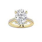 5.31 ctw Oval Lab-Grown Diamond Hidden Halo Side Stone Engagement Ring in 18K Yellow Gold for Women | Colorless E, VS1 Clarity, IGI Certified 5.00 ct Center Diamond