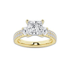 3.50 ctw Princess Lab-Grown Diamond Three Stone Double Row Engagement Ring in 14K Yellow Gold for Women | D Color, VVS1 Clarity, IGI Certified 2.50 ct Center Diamond