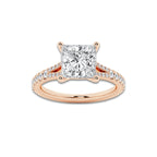 8.66 ctw Princess Lab-Grown Diamond Split Shank Side Stone Engagement Ring in 14K Rose Gold for Women | Colorless D, VVS1 Clarity, IGI Certified 8.00 ct Center Diamond