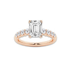 3.04 ctw Emerald Lab-Grown Diamond Side Stone Engagement Ring in 14K Rose Gold for Women | Colorless E, VS1 Clarity, IGI Certified 2.50 Ct Center Diamond