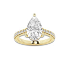3.33 ctw Pear Lab-Grown Diamond Hidden Halo Side Stone Engagement Ring in 18K Yellow Gold for Women | Colorless E, VS1 Clarity, IGI Certified 3.00 ct Center Diamond