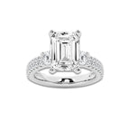 5.96 ctw Emerald Lab-Grown Diamond Three Stone Double Row Engagement Ring in 14K White Gold for Women | E Color, VS1 Clarity, IGI Certified 5.00 ct Center Diamond
