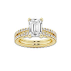 3.89 ctw Emerald Lab-Grown Diamond Double Row Diamond Engagement Ring in 14K Yellow Gold for Women | Colorless E, VS1 Clarity, IGI Certified 3.00 ct Center Diamond