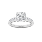 3.04 Ct Cushion Lab-Grown Diamond Half Eternity Engagement Ring in 14K White Gold for Female, Colorless (D), VVS1 Clarity | IGI Certified, 2.50 Ct Center Diamond