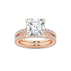 6.22 ctw Asscher Lab-Grown Diamond Double Row Diamond Engagement Ring in 14K Rose Gold for Women | Colorless D, VVS1 Clarity, IGI Certified 5.00 ct Center Diamond