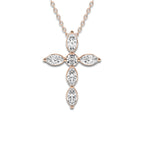 1 ctw Marquise and Round Lab Grown Diamond Cross Pendant with Adjustable Chain 14K Rose Gold, DE, VS1