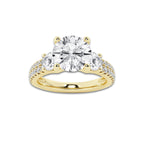 1.75 ctw Round Lab-Grown Diamond Three Stone Double Row Engagement Ring in 14K Yellow Gold for Women | D Color, VVS1 Clarity, IGI Certified 1.00 ct Center Diamond