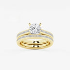 Synergy 2 1/4 ctw Cushion Lab Grown Diamond Baguette and Princess Side Stone Bridal Set 14K Yellow Gold, E, VS1 | IGI Certified, 1 1/2 ct Center