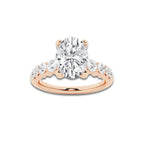 2.54 Ct Oval Lab-Grown Diamond Half Eternity Engagement Ring in 14K Rose Gold for Female, Colorless (E), VS1 Clarity | IGI Certified, 2.00 Ct Center Diamond