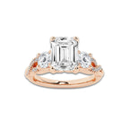 1.48 ctw Emerald Lab-Grown Diamond Side Stone Engagement Ring in 14K Rose Gold for Women | Colorless D, VVS1 Clarity, IGI Certified 1.00 ct Center Diamond