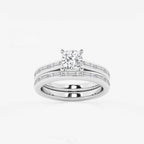 Synergy 1 3/4 ctw Cushion Lab Grown Diamond Baguette and Princess Side Stone Bridal Set 14K White Gold, E, VS1 | IGI Certified, 1 ct Center
