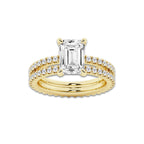 3.39 ctw Emerald Lab-Grown Diamond Double Row Diamond Engagement Ring in 14K Yellow Gold for Women | Colorless D, VVS1 Clarity, IGI Certified 2.50 ct Center Diamond