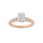 0.89 ctw Oval Lab-Grown Diamond Pave Engagement Ring in 14K Rose Gold for Women | E Color, VS1 Clarity, IGI Certified 0.50 ct Center Diamond