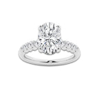 4.16 Ct Oval Lab-Grown Diamond Half Eternity Engagement Ring in Platinum for Female, Colorless (E), VS1 Clarity | IGI Certified, 3.50 Ct Center Diamond