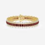 14 1/2 Emerald Cut Created Ruby and Round and Pear Lab Grown Diamond Bracelet - 7 Inches 14K Yellow Gold