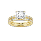 3.39 ctw Asscher Lab-Grown Diamond Double Row Diamond Engagement Ring in 14K Yellow Gold for Women | Colorless E, VS1 Clarity, IGI Certified 2.50 ct Center Diamond