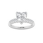 4.66 Ct Heart Lab-Grown Diamond Half Eternity Engagement Ring in Platinum for Female, Colorless (D), VVS1 Clarity | IGI Certified, 4.00 Ct Center Diamond