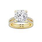 8.22 ctw Cushion Lab-Grown Diamond Double Row Diamond Engagement Ring in 14K Yellow Gold for Women | Colorless E, VS1 Clarity, IGI Certified 7.00 ct Center Diamond