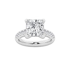 5.43 ctw Princess Lab-Grown Diamond Pave Engagement Ring in Platinum for Women | D Color, VVS1 Clarity, IGI Certified 5.00 ct Center Diamond