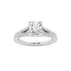 1.08 ctw Asscher Lab-Grown Diamond Split Shank Side Stone Engagement Ring in 14K White Gold for Women | Colorless E, VS1 Clarity, IGI Certified 0.75 ct Center Diamond