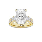 6.96 ctw Radiant Lab-Grown Diamond Three Stone Double Row Engagement Ring in 14K Yellow Gold for Women | E Color, VS1 Clarity, IGI Certified 6.00 ct Center Diamond