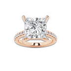 8.42 ctw Princess Lab-Grown Diamond Hidden Halo Side Stone Engagement Ring in 18K Rose Gold for Women | Colorless D, VVS1 Clarity, IGI Certified 8.00 ct Center Diamond