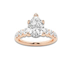 2.54 Ct Pear Lab-Grown Diamond Half Eternity Engagement Ring in 14K Rose Gold for Female, Colorless (E), VS1 Clarity | IGI Certified, 2.00 Ct Center Diamond