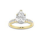 3.54 Ct Pear Lab-Grown Diamond Half Eternity Engagement Ring in 14K Yellow Gold for Female, Colorless (D), VVS1 Clarity | IGI Certified, 3.00 Ct Center Diamond