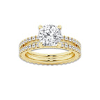 3.39 ctw Cushion Lab-Grown Diamond Double Row Diamond Engagement Ring in 14K Yellow Gold for Women | Colorless E, VS1 Clarity, IGI Certified 2.50 ct Center Diamond