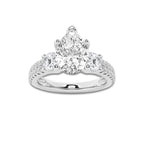 2.25 ctw Pear Lab-Grown Diamond Three Stone Double Row Engagement Ring in Platinum for Women | E Color, VS1 Clarity, IGI Certified 1.50 ct Center Diamond